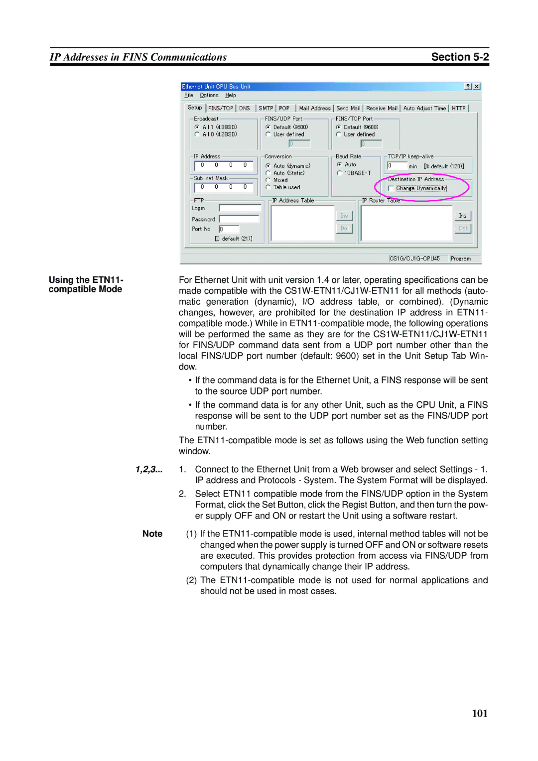 Omron CS1W-ETN21 operation manual Using the ETN11- compatible Mode 