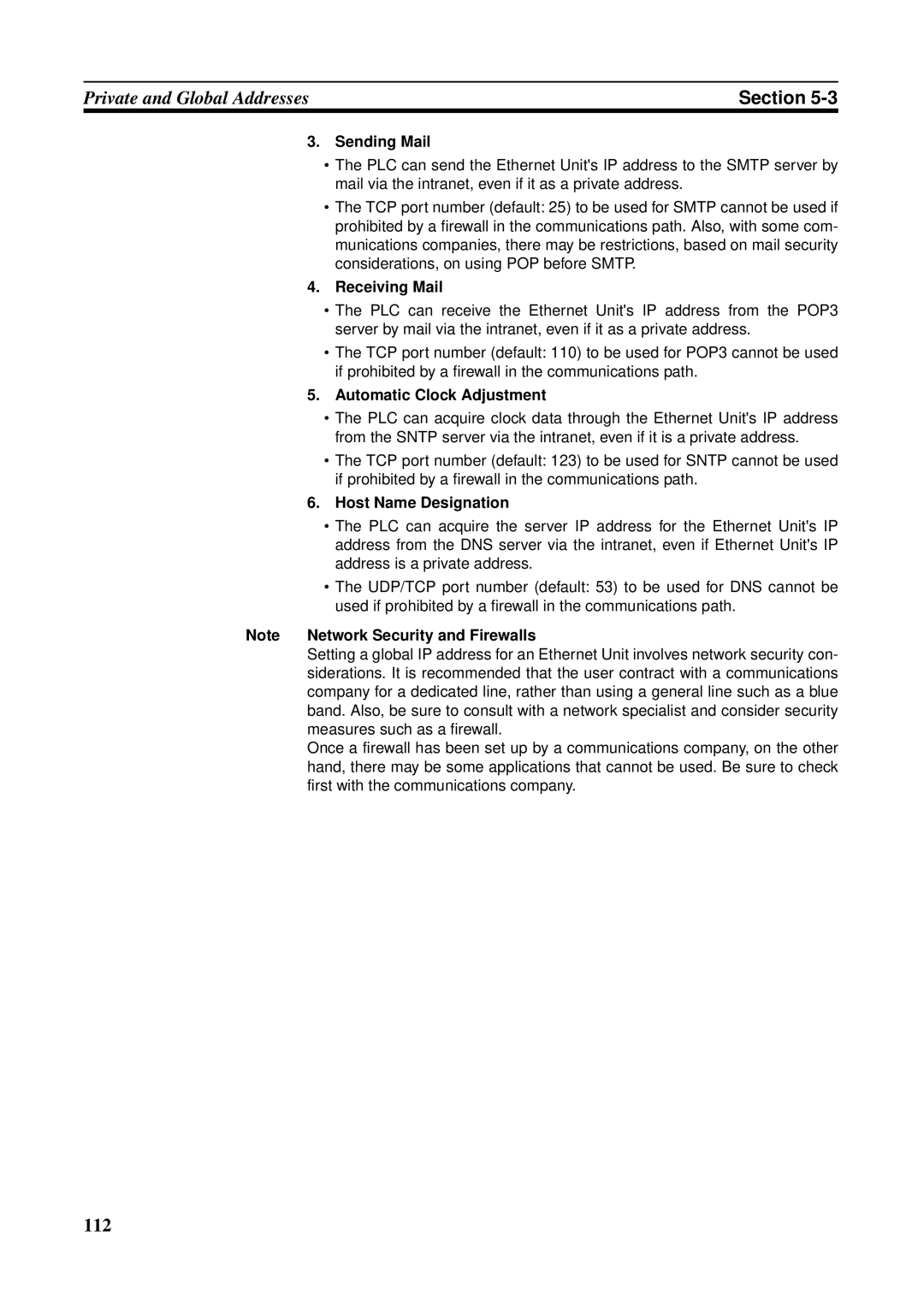 Omron CS1W-ETN21 Mail via the intranet, even if it as a private address, Considerations, on using POP before Smtp 