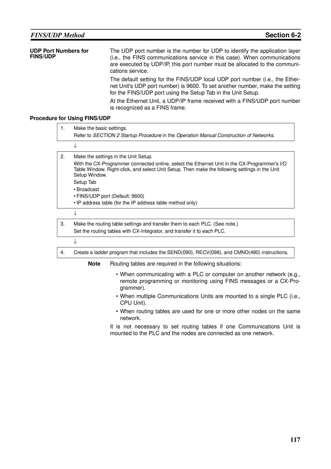 Omron CS1W-ETN21 operation manual UDP Port Numbers for, Procedure for Using FINS/UDP 