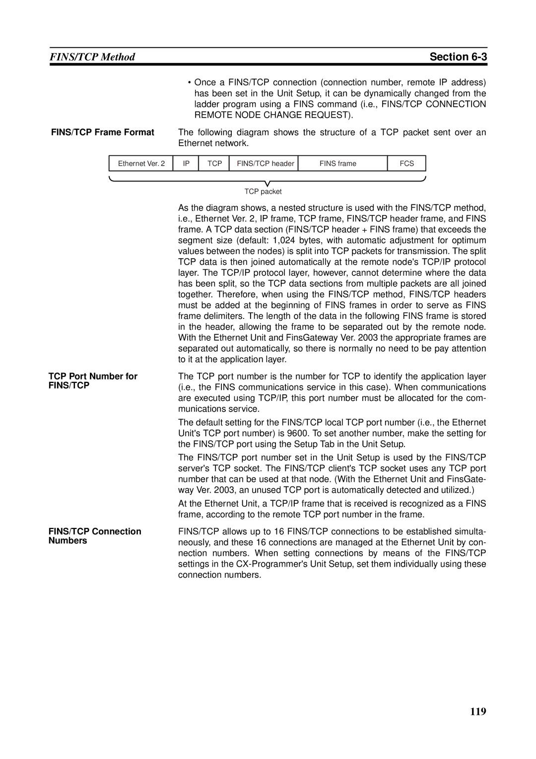 Omron CS1W-ETN21 operation manual TCP Port Number for, FINS/TCP Connection Numbers 