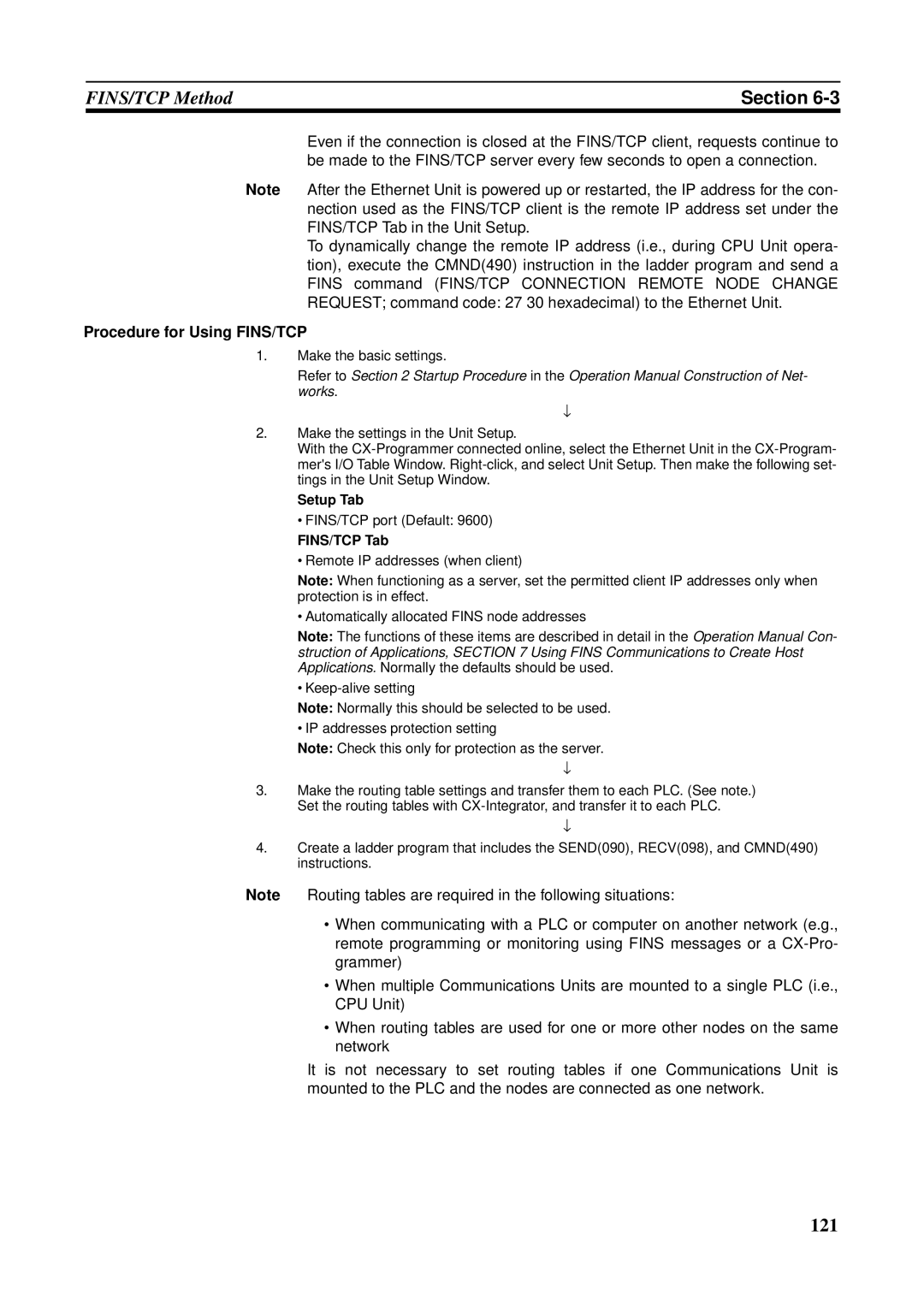 Omron CS1W-ETN21 operation manual Procedure for Using FINS/TCP, Setup Tab, FINS/TCP Tab 