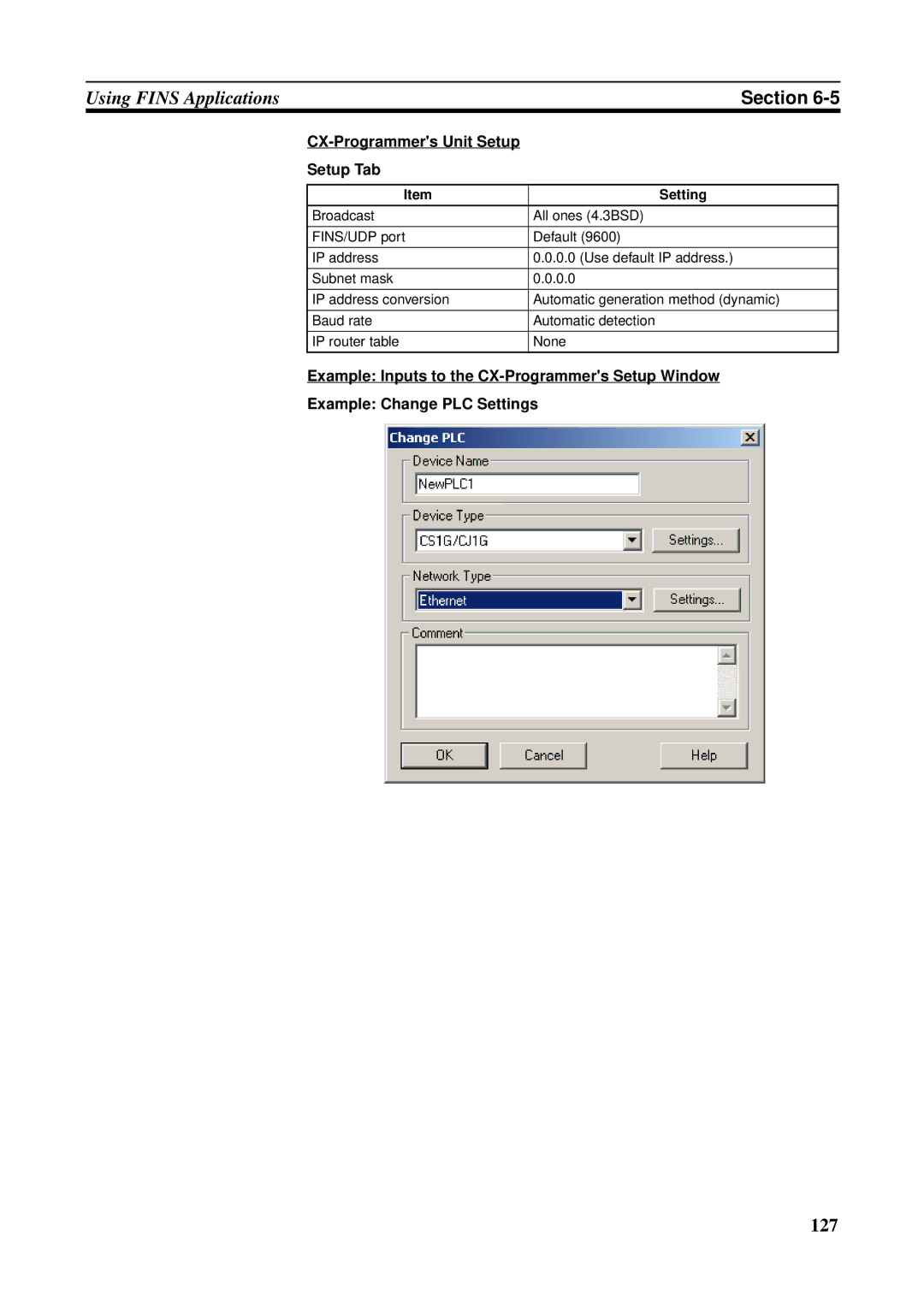 Omron CS1W-ETN21 operation manual CX-Programmers Unit Setup Setup Tab, Setting 