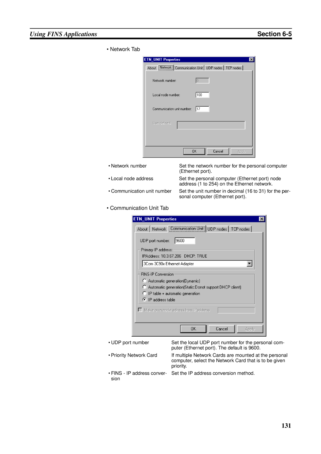 Omron CS1W-ETN21 operation manual Network Tab, Communication Unit Tab 