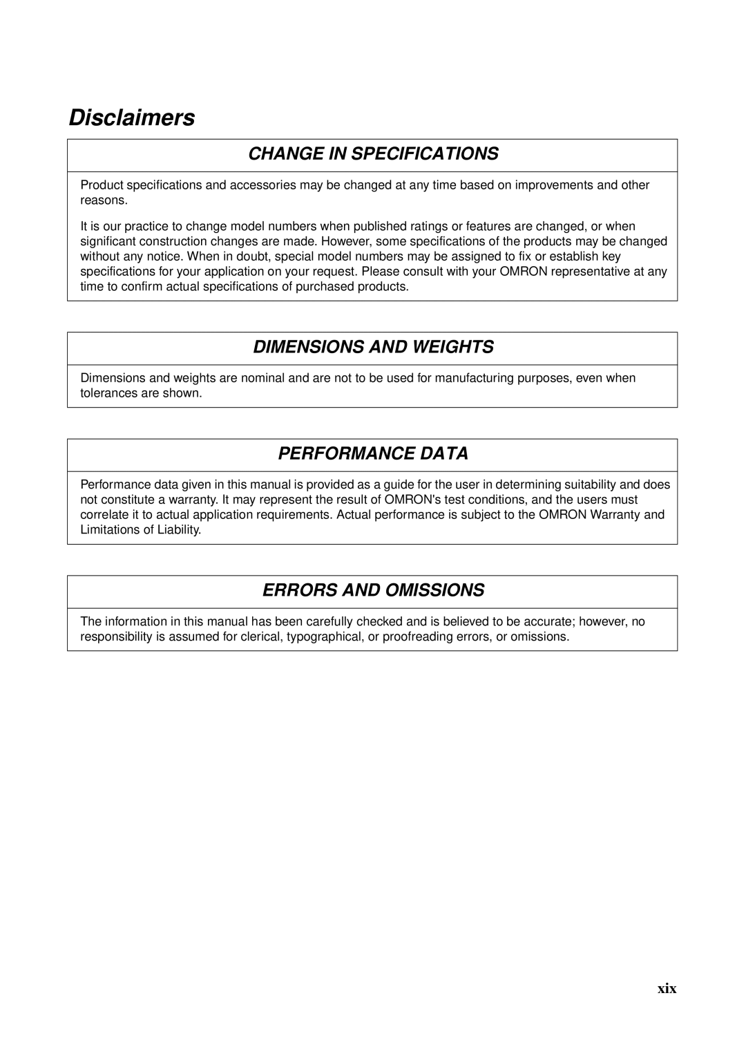 Omron CS1W-ETN21 operation manual Disclaimers 