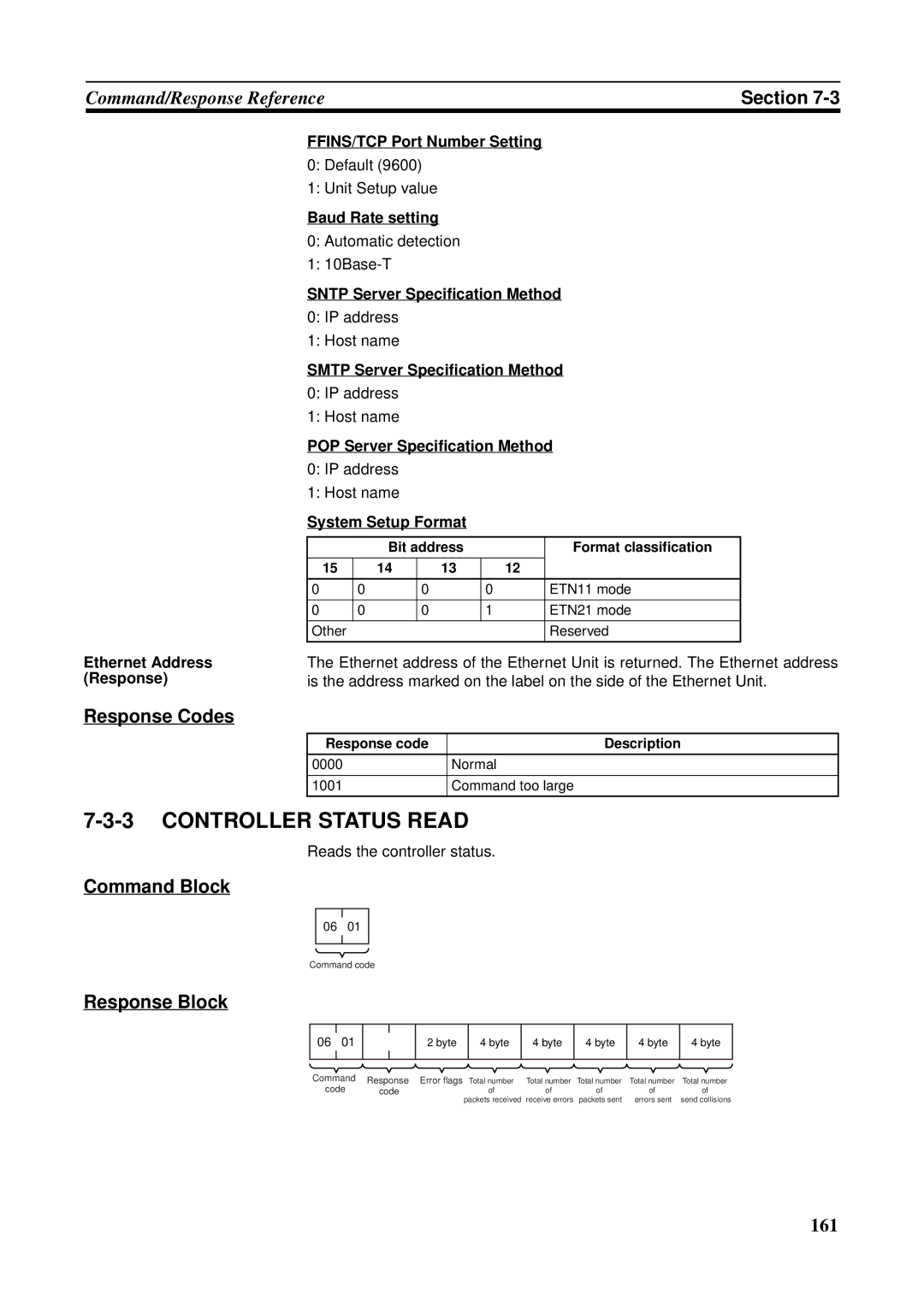 Omron CS1W-ETN21 operation manual Controller Status Read 