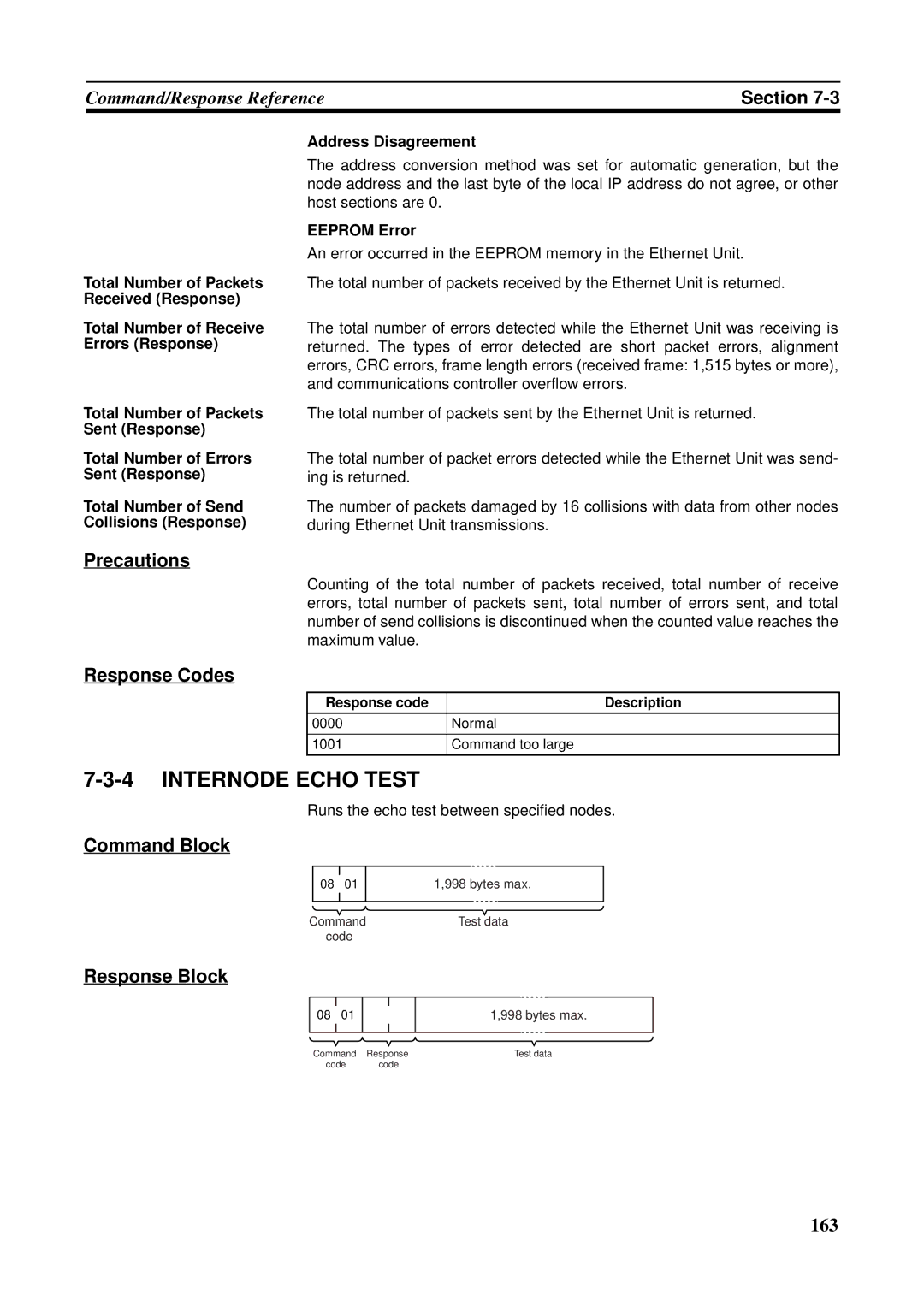 Omron CS1W-ETN21 operation manual Internode Echo Test, Eeprom Error, Runs the echo test between specified nodes 