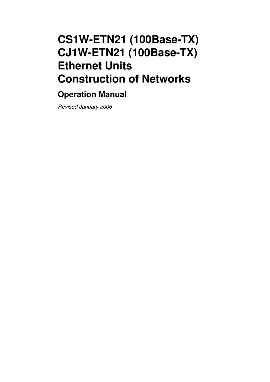 Omron CS1W-ETN21 operation manual Revised January 