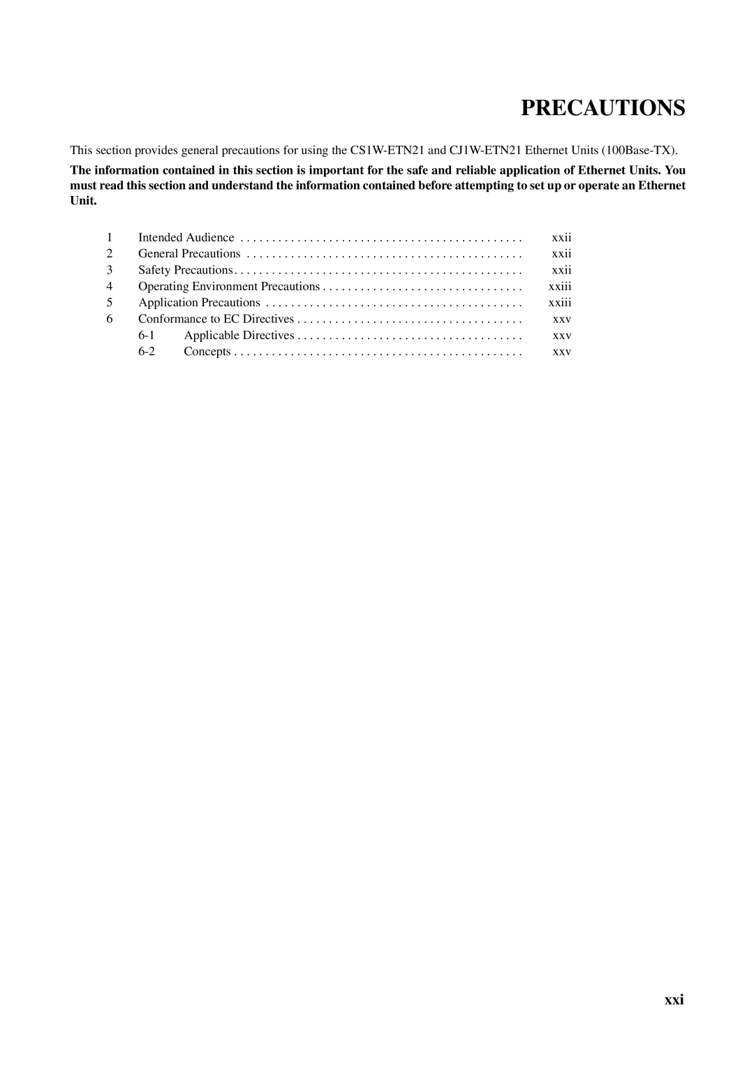 Omron CS1W-ETN21 operation manual Precautions 