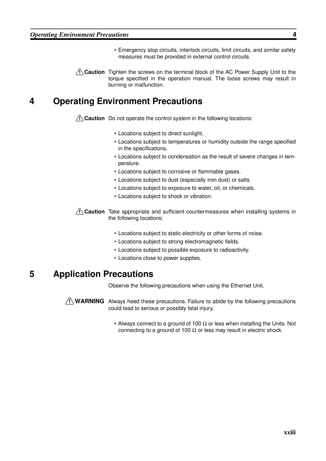 Omron CS1W-ETN21 operation manual Operating Environment Precautions, Application Precautions 