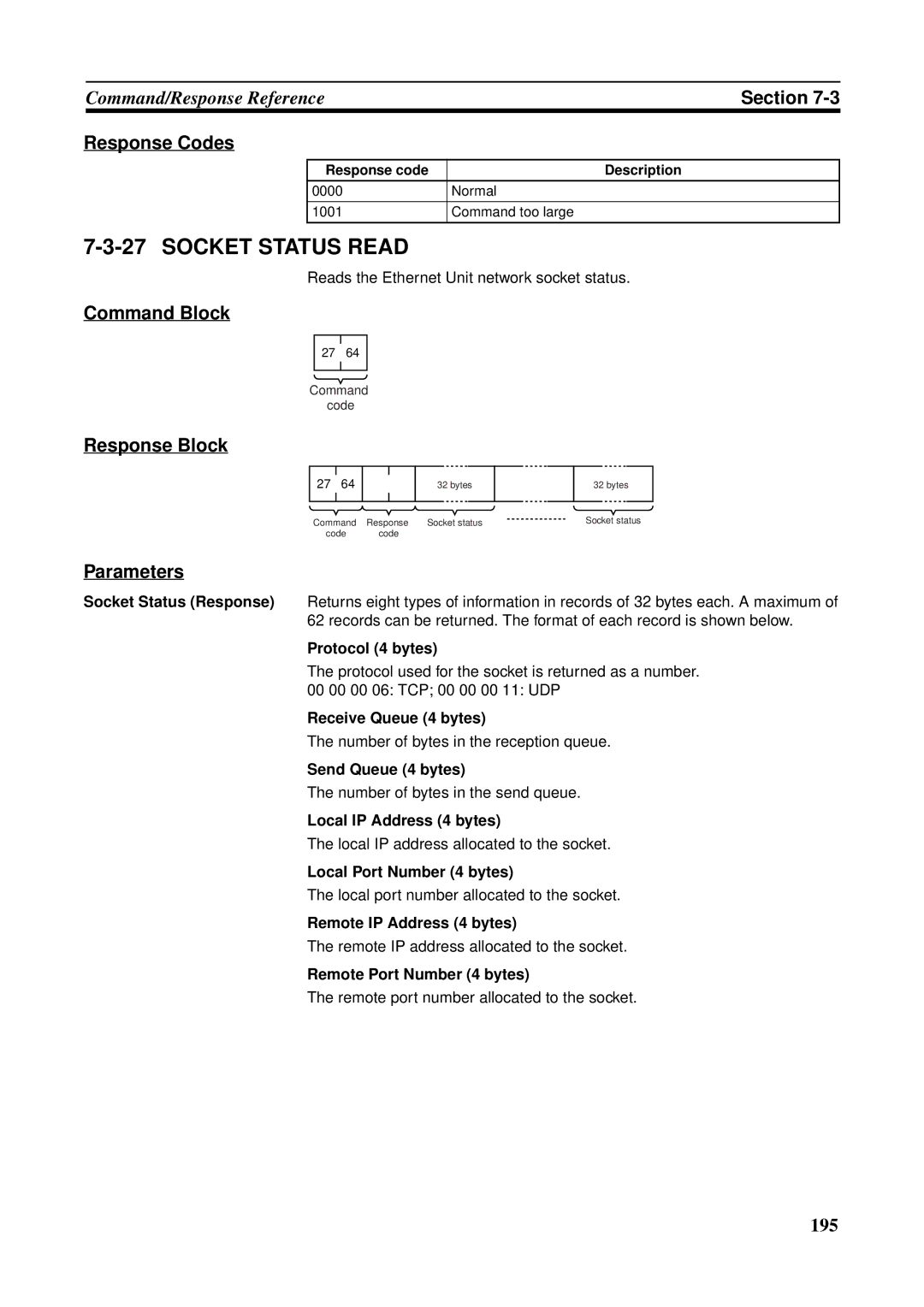 Omron CS1W-ETN21 operation manual Socket Status Read 