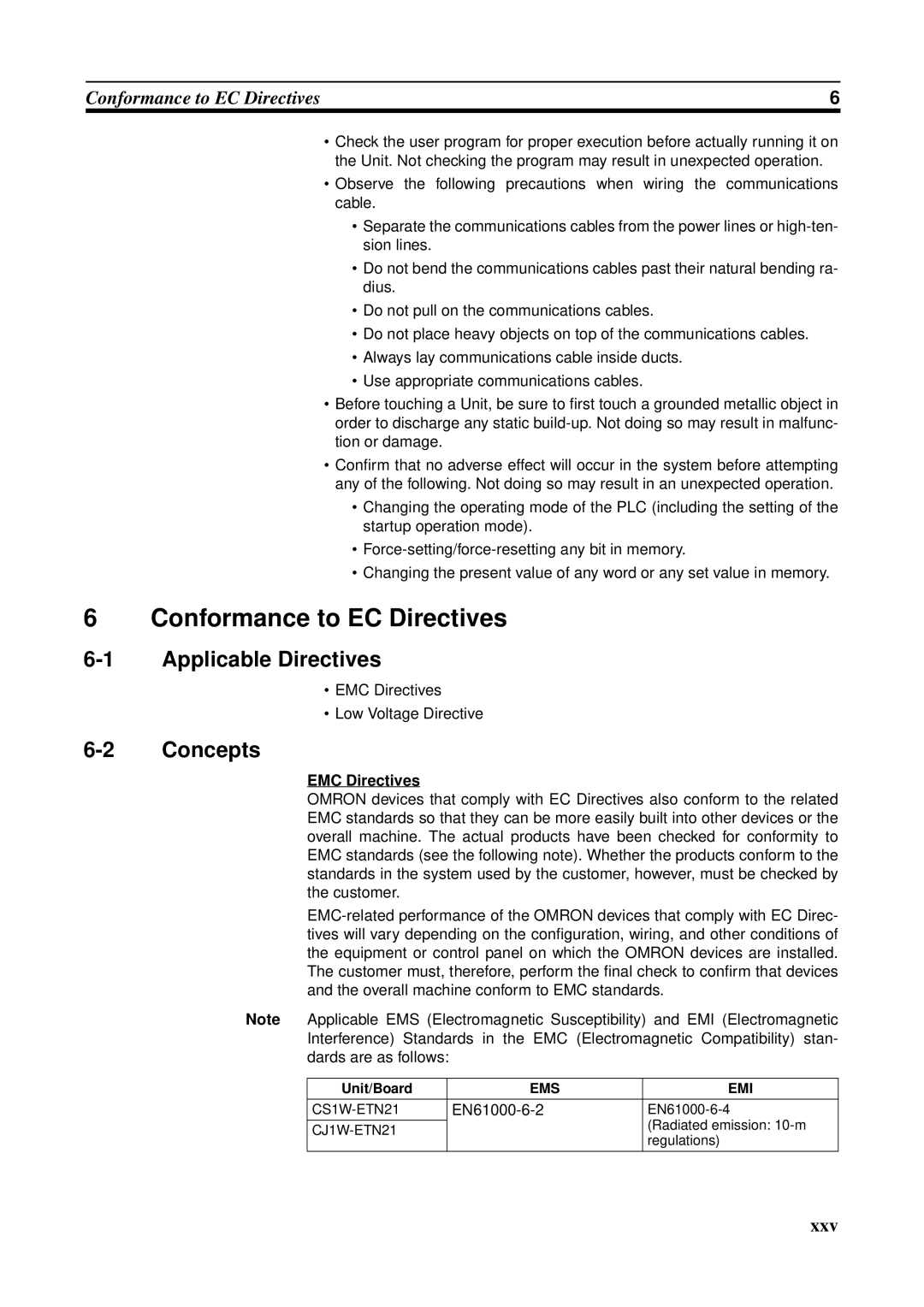 Omron CS1W-ETN21 operation manual Conformance to EC Directives, Applicable Directives, Concepts, EMC Directives 