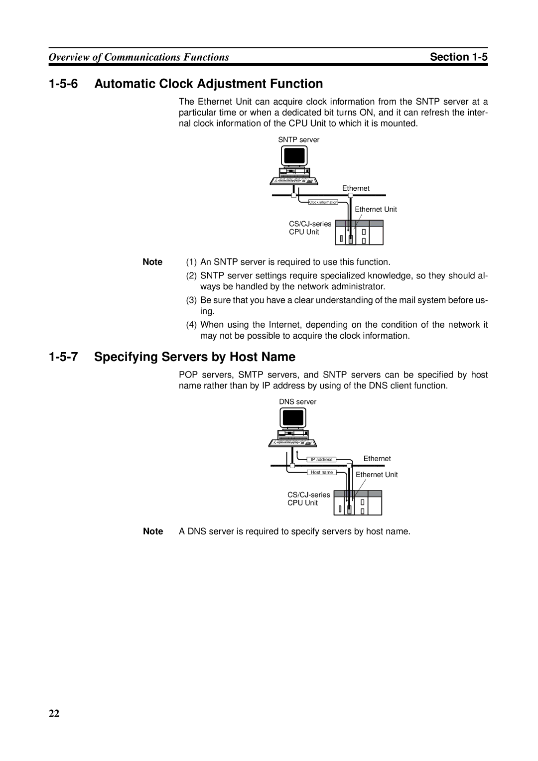 Omron CS1W-ETN21 operation manual Automatic Clock Adjustment Function, Specifying Servers by Host Name 