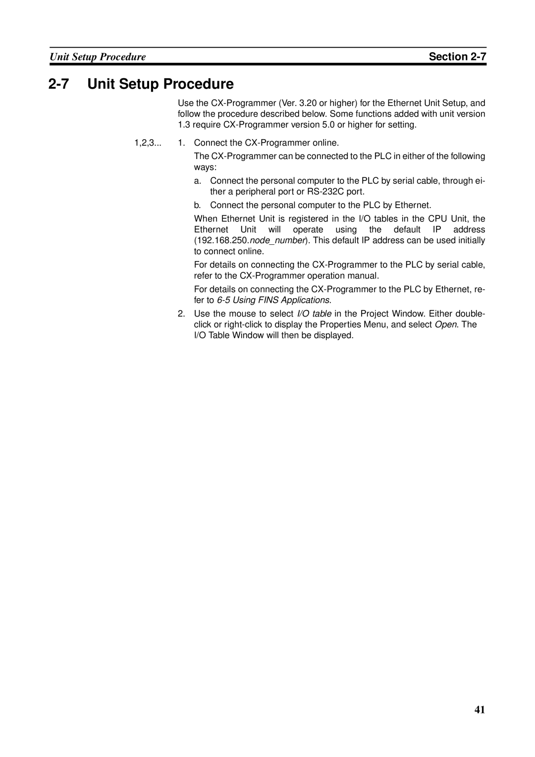 Omron CS1W-ETN21 operation manual Unit Setup Procedure 