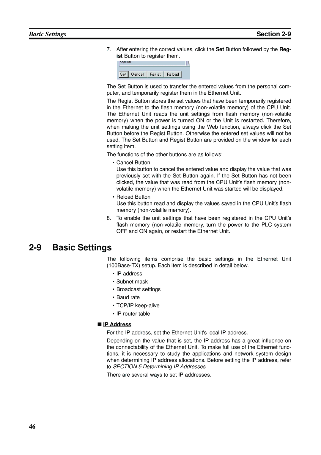 Omron CS1W-ETN21 operation manual Basic Settings, IP Address 