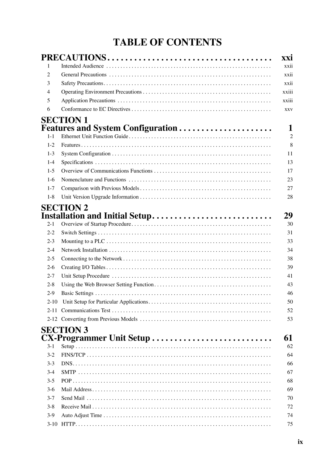 Omron CS1W-ETN21 operation manual Table of Contents 