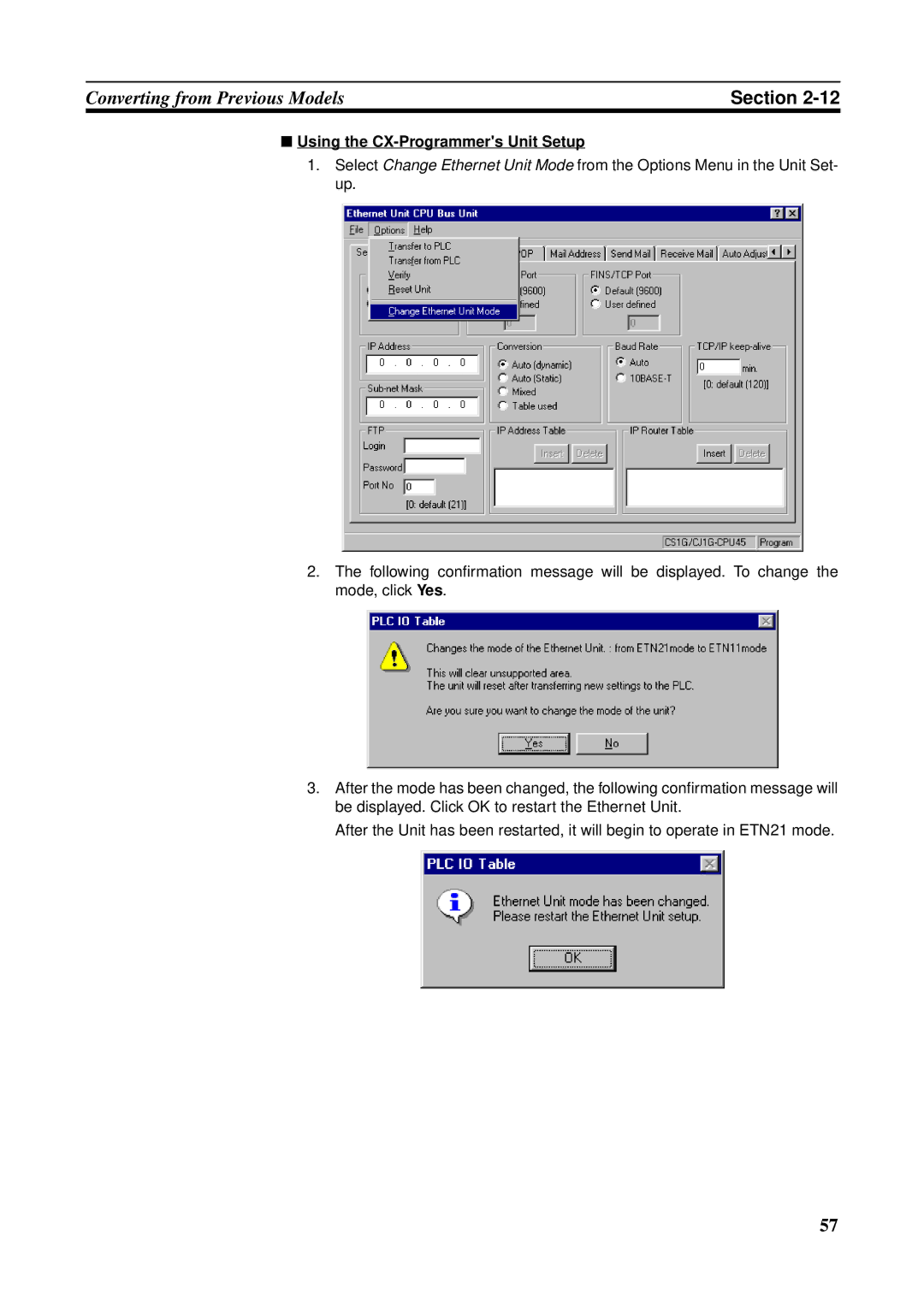 Omron CS1W-ETN21 operation manual Using the CX-Programmers Unit Setup 