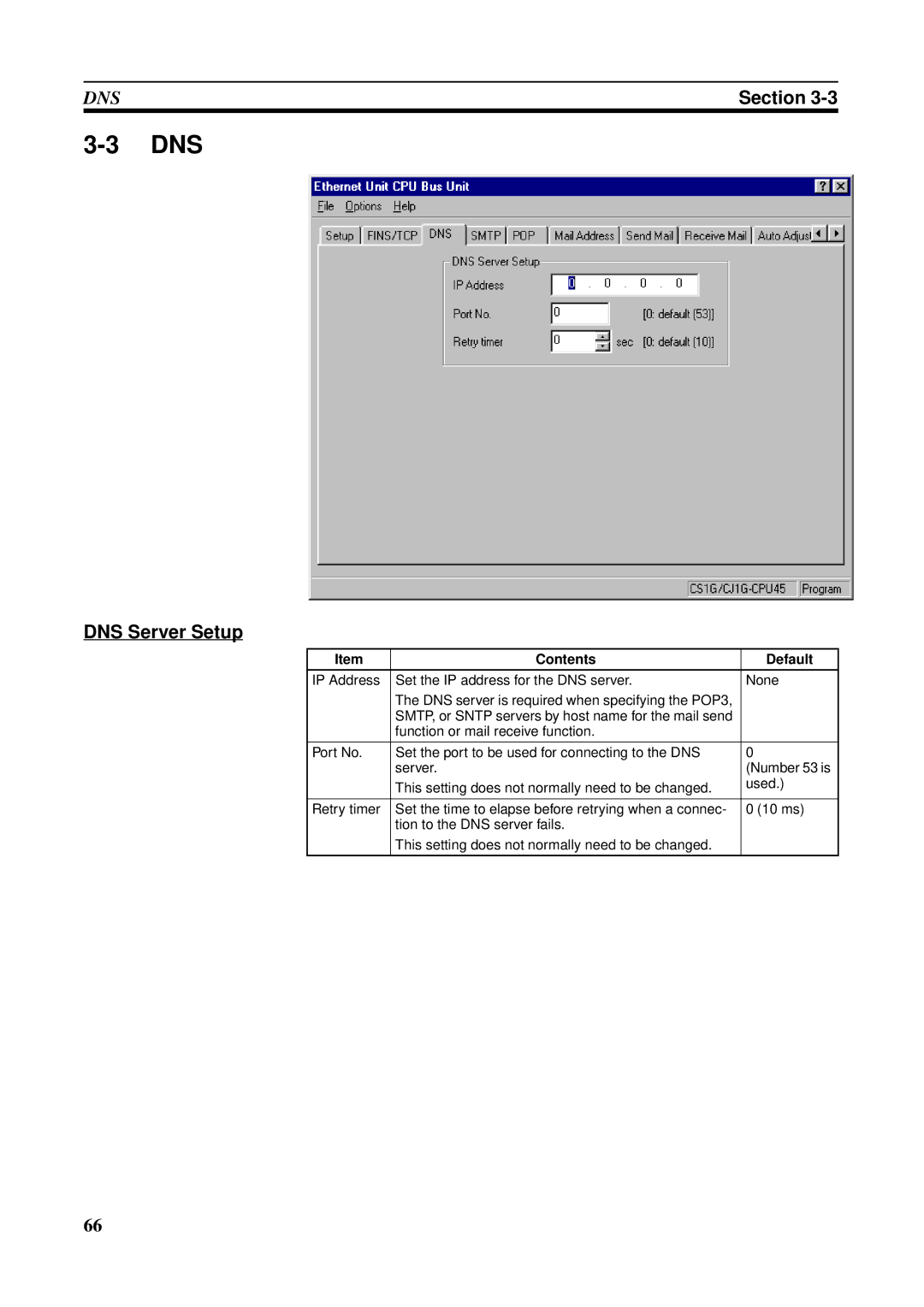 Omron CS1W-ETN21 operation manual Dns, DNS Server Setup 