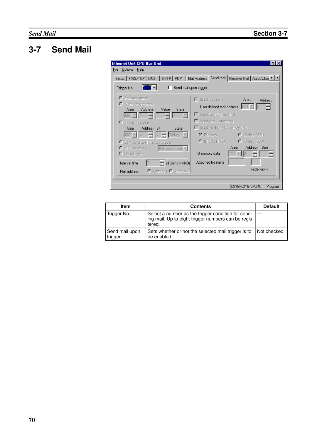 Omron CS1W-ETN21 operation manual Send Mail 