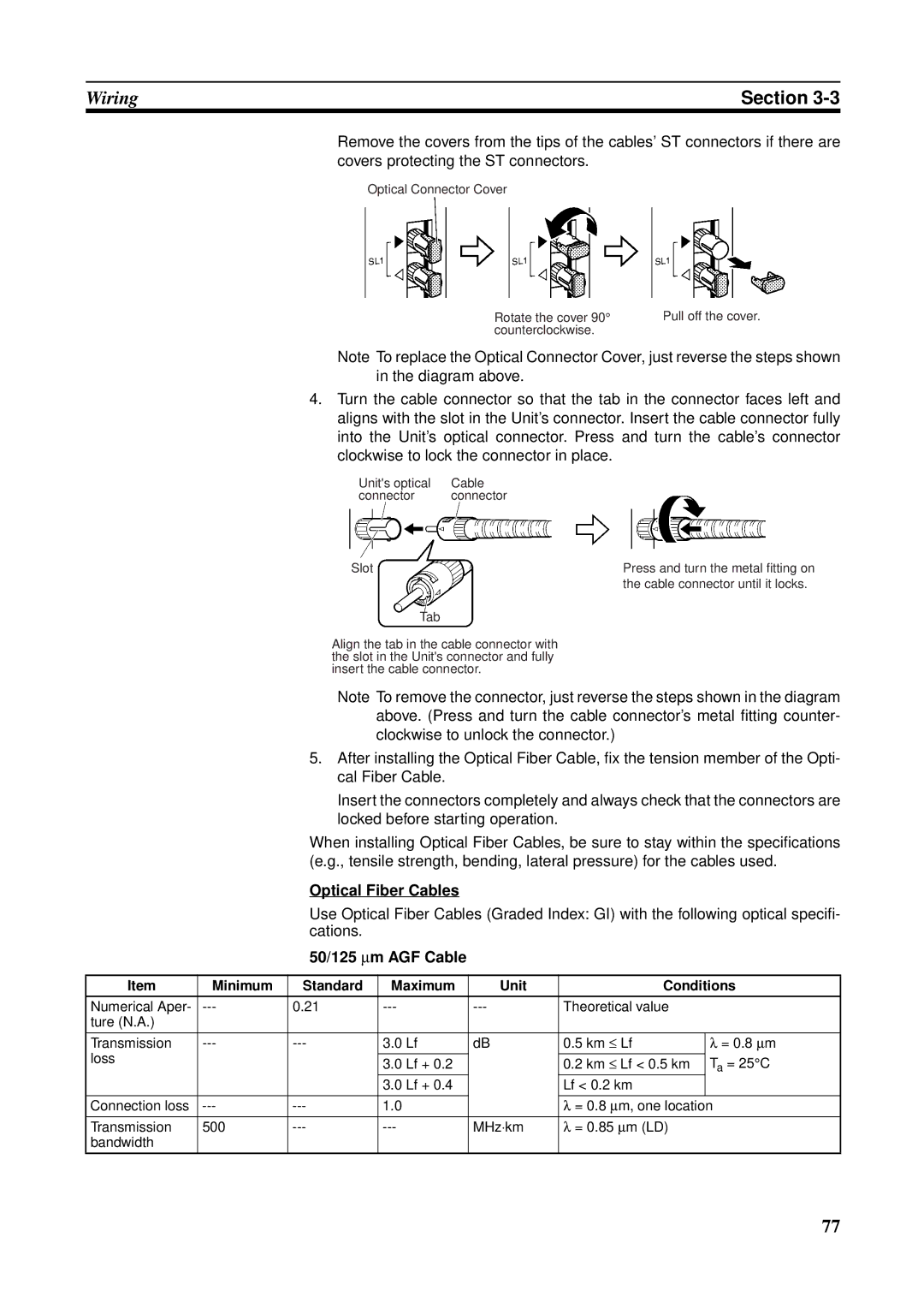 Omron CQM1H-CLK21, CVM1-CLK21 Optical Fiber Cables, 50/125 ∝m AGF Cable, Minimum Standard Maximum Unit Conditions 