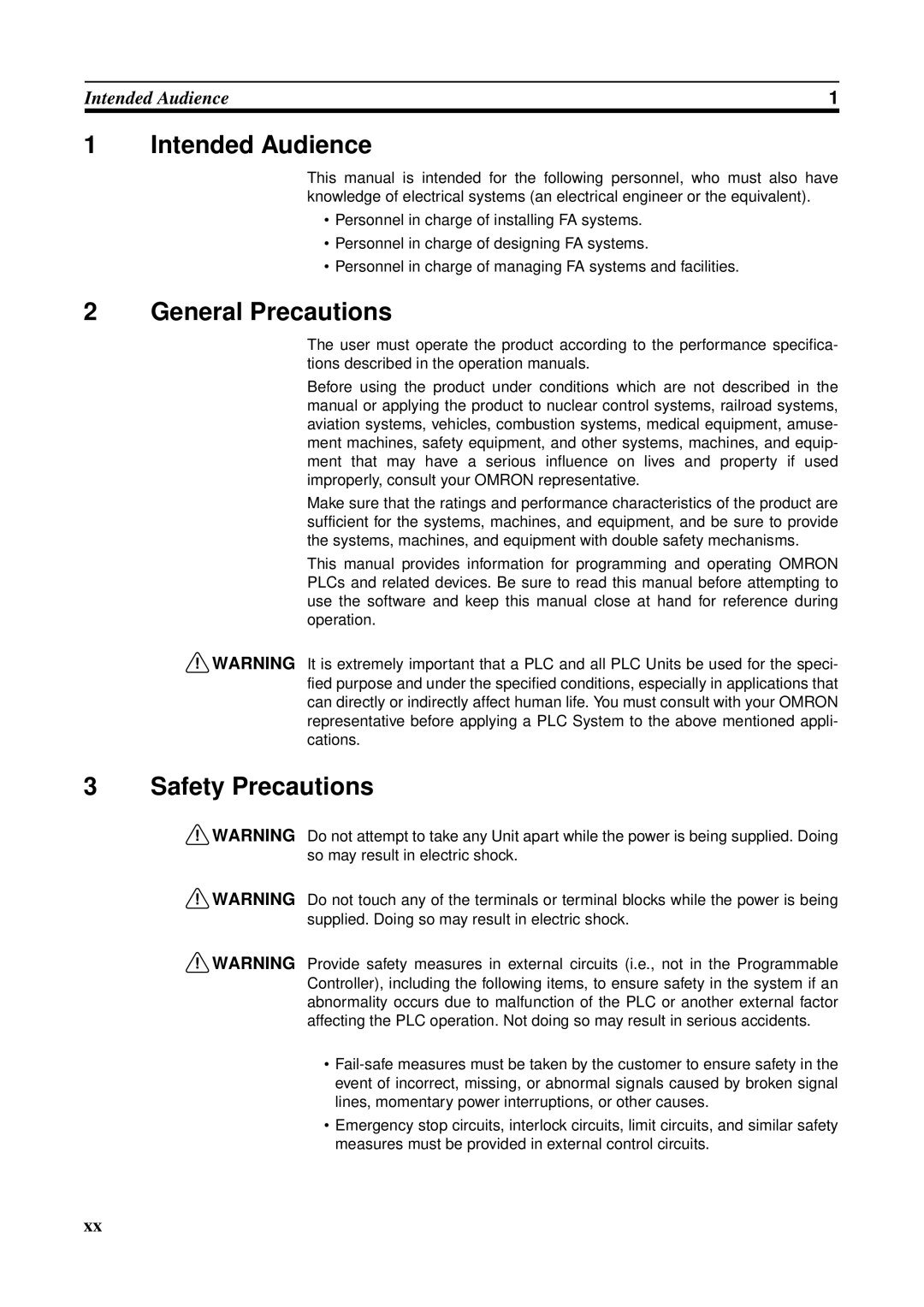 Omron CS1W-RPT01, CVM1-CLK21, CJ1W-CLK21-V1, C200HW-CLK21 Intended Audience, General Precautions, Safety Precautions 