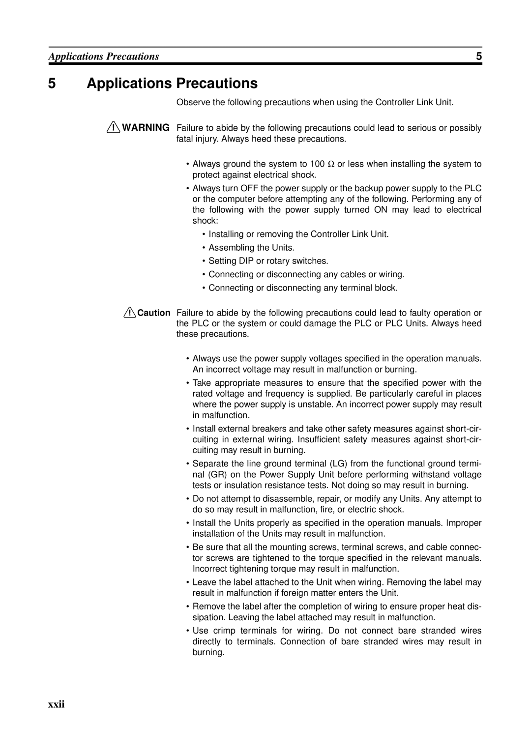 Omron C200HW-CLK21, CVM1-CLK21, CS1W-RPT01, CJ1W-CLK21-V1, CQM1H-CLK21, CS1W-CLK21-V1 operation manual Applications Precautions 