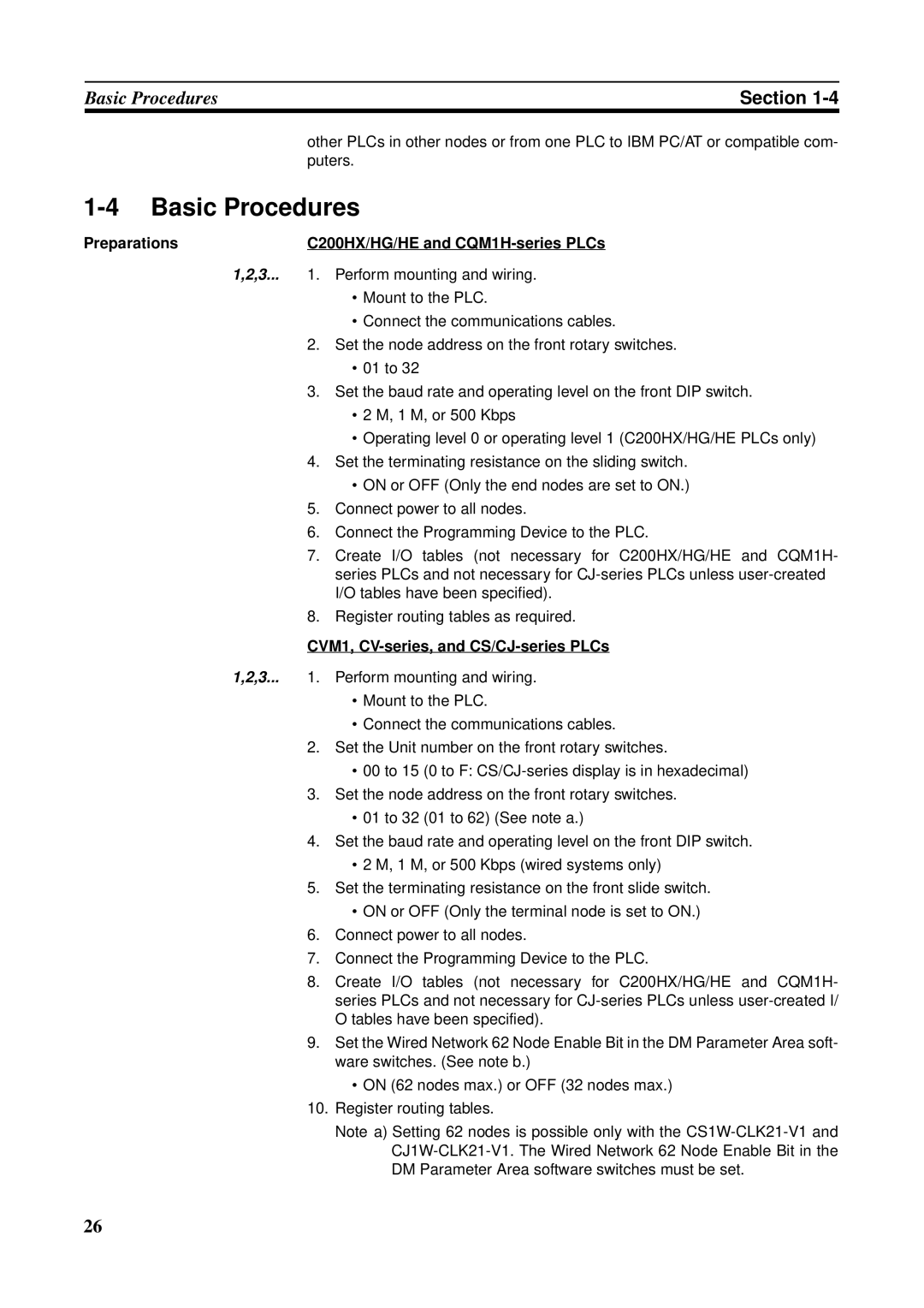 Omron CS1W-RPT01 Basic Procedures, Preparations C200HX/HG/HE and CQM1H-series PLCs, CVM1, CV-series, and CS/CJ-series PLCs 