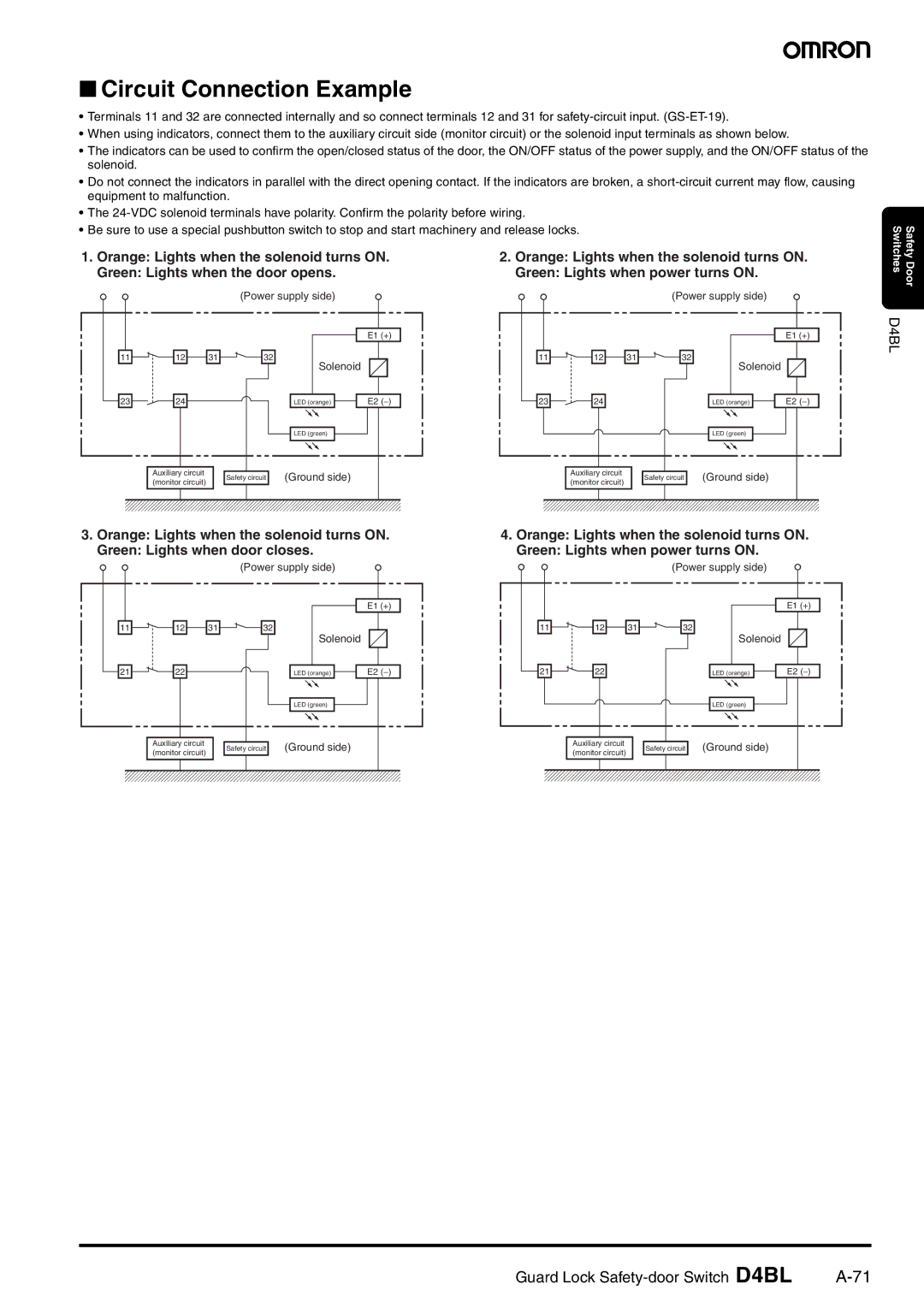 Omron D4BL manual Circuit Connection Example 