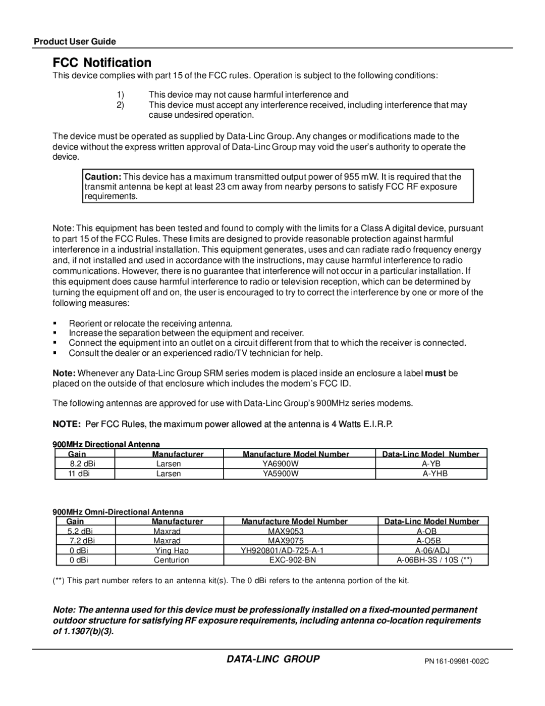 Omron DDAA1000/SRM manual FCC Notification, Product User Guide 