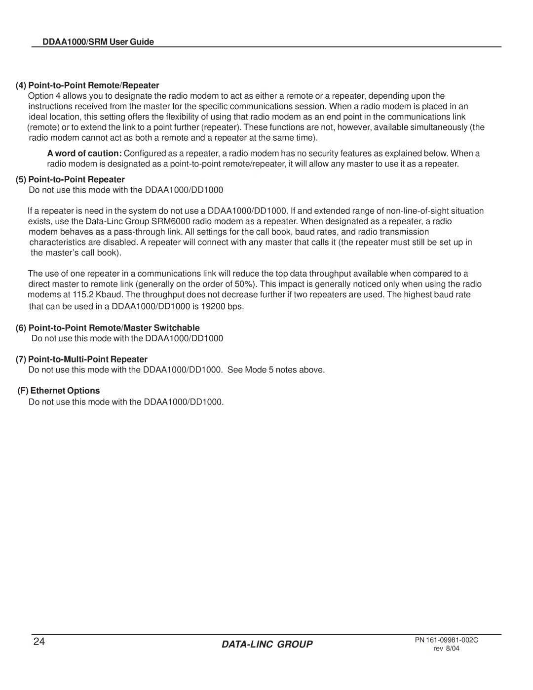 Omron DDAA1000/SRM User Guide Point-to-Point Remote/Repeater, Point-to-Point Repeater, Point-to-Multi-Point Repeater 