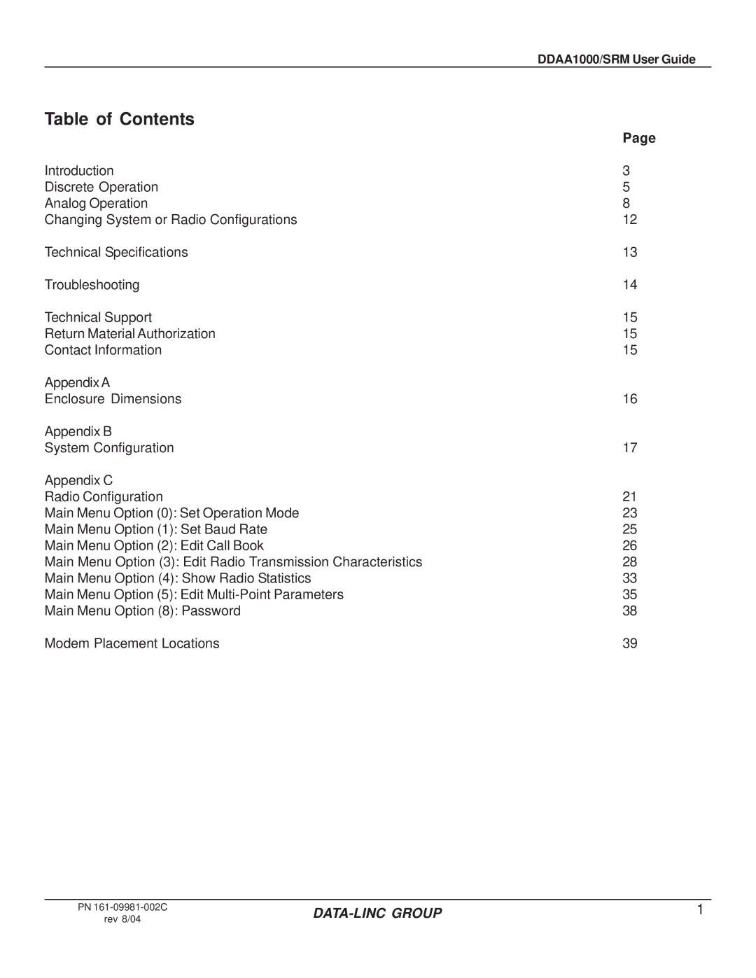 Omron DDAA1000/SRM manual Table of Contents 