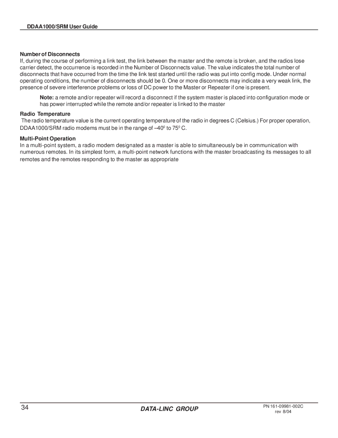 Omron manual DDAA1000/SRM User Guide Number of Disconnects, Radio Temperature, Multi-Point Operation 