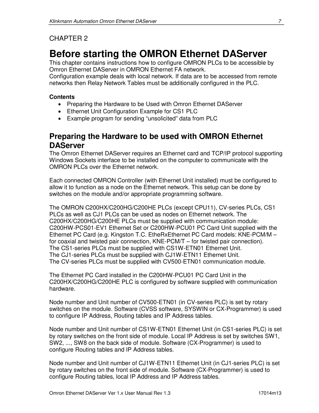 Omron DR 170 14 manual Before starting the Omron Ethernet DAServer 