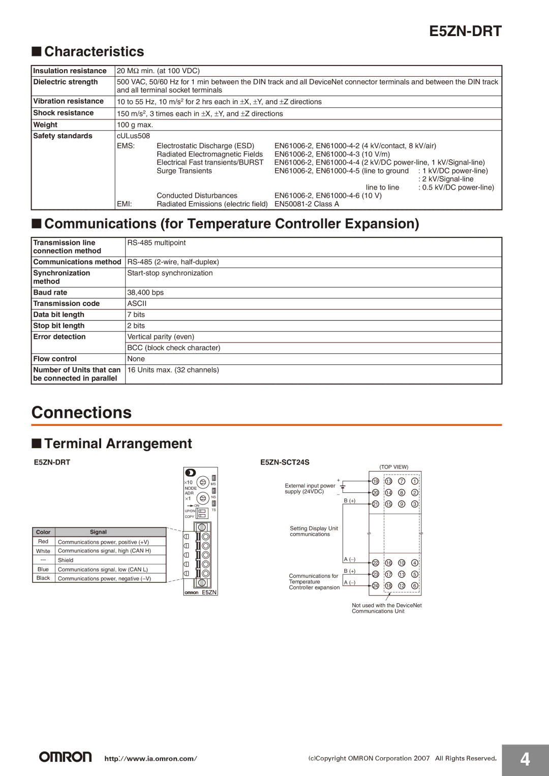 Omron E5ZN-DRT manual Connections 