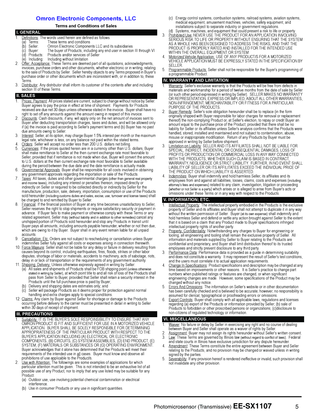 Omron EE-SX1107 dimensions Omron Electronic Components, LLC 