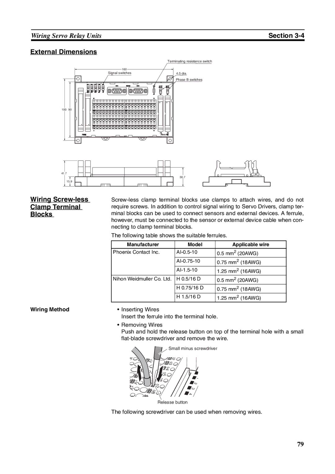 Omron FQM1-CM001, FQM1-MMA21, FQM1-MMP21 External Dimensions, Wiring Screw-less Clamp Terminal Blocks, Wiring Method 