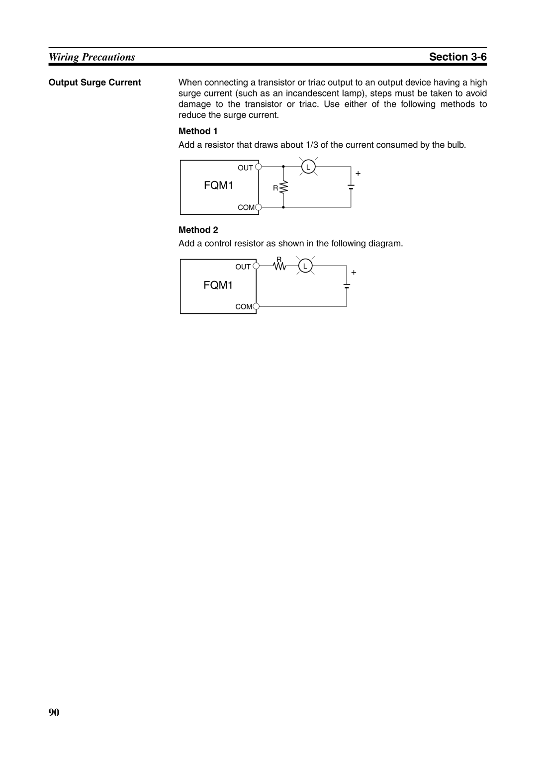 Omron FQM1-MMP21, FQM1-CM001, FQM1-MMA21 operation manual Output Surge Current, Reduce the surge current, Method 