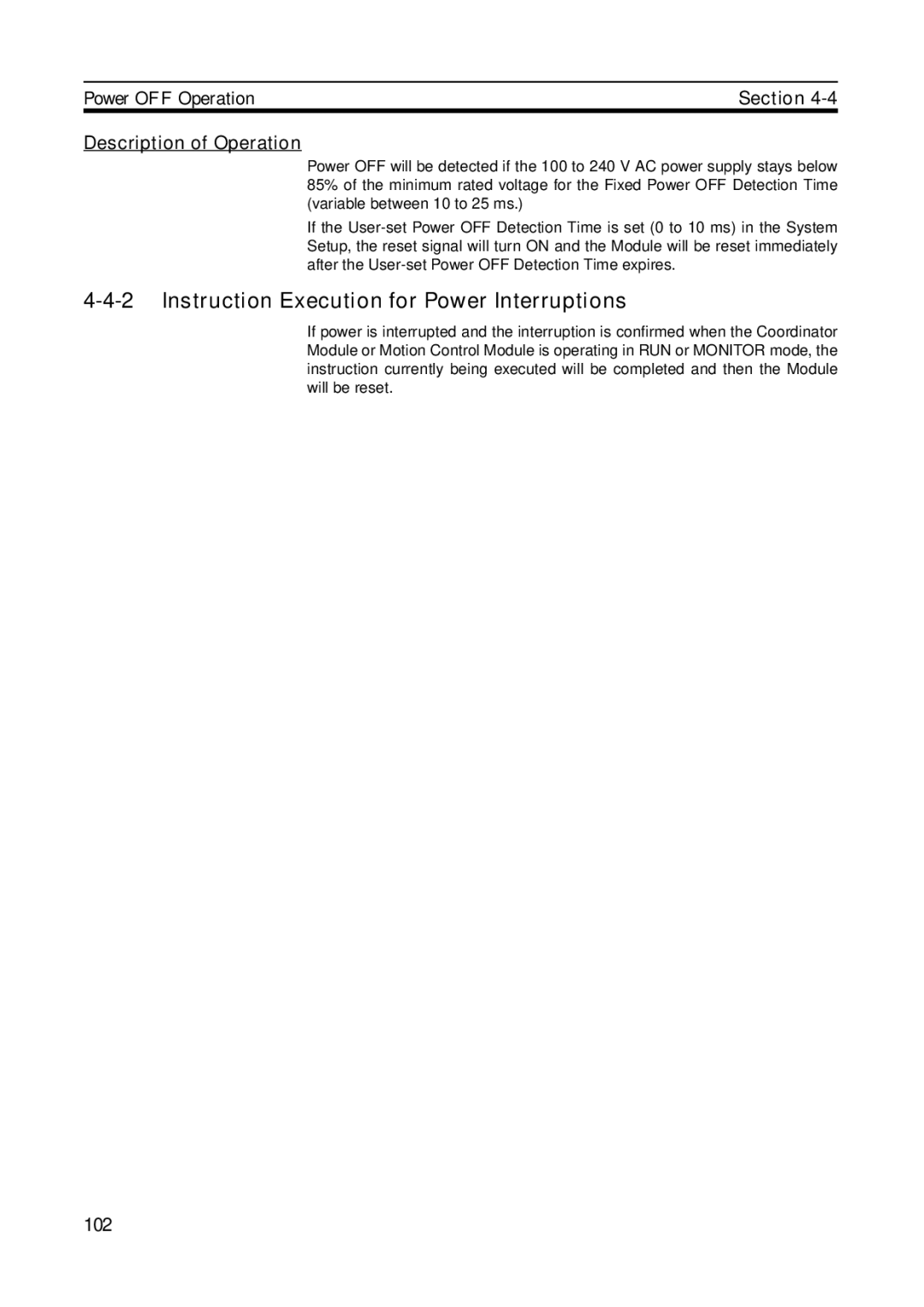 Omron FQM1-MMP21, FQM1-CM001, FQM1-MMA21 Instruction Execution for Power Interruptions, Description of Operation 