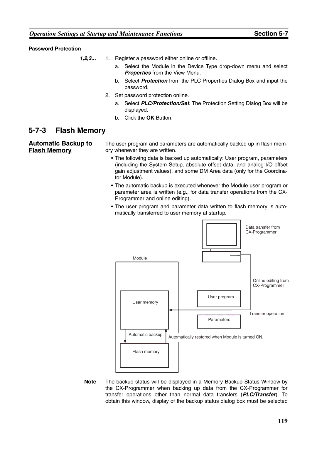 Omron FQM1-MMA21, FQM1-CM001, FQM1-MMP21 operation manual Automatic Backup to Flash Memory, Password Protection 