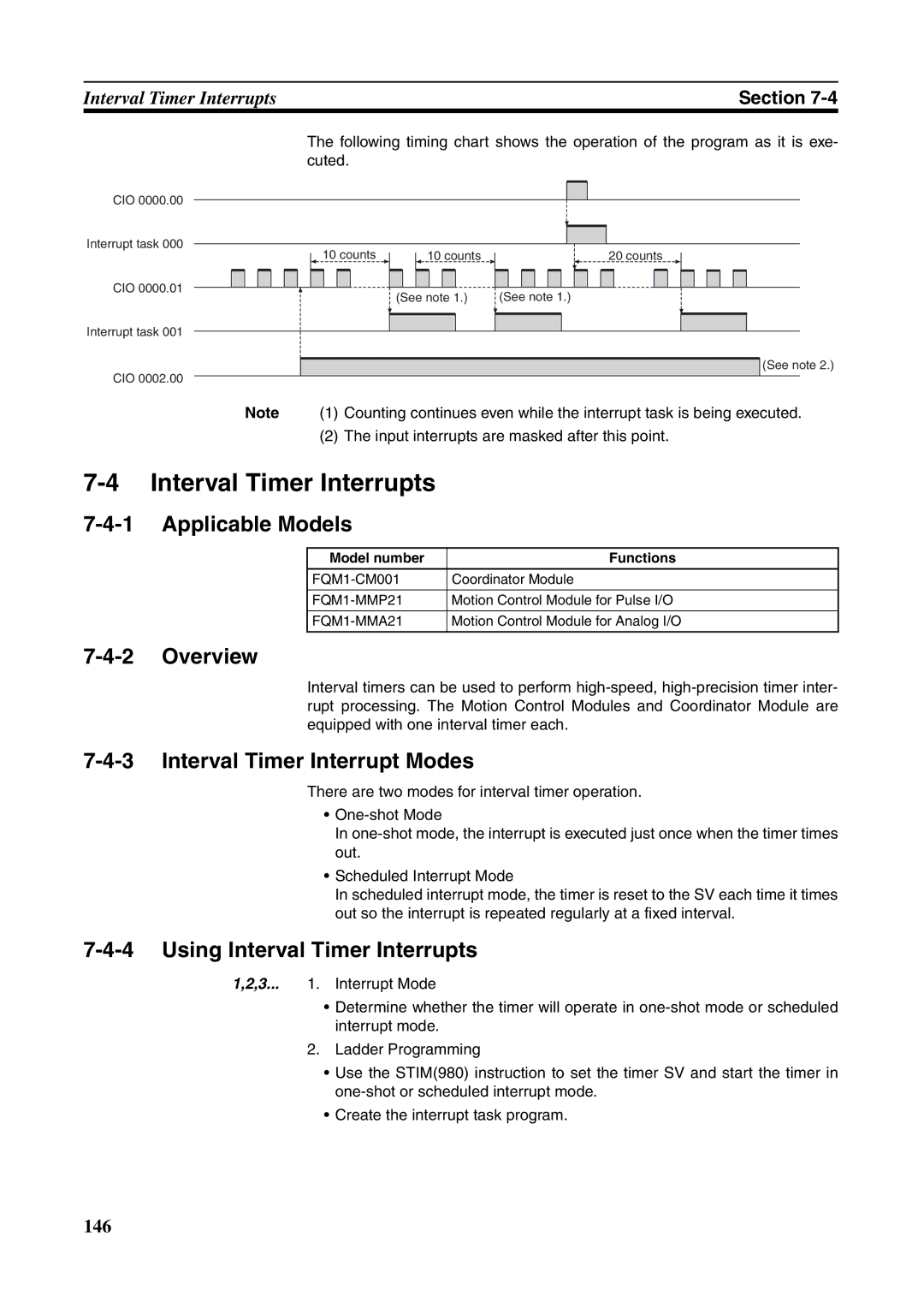 Omron FQM1-MMA21, FQM1-CM001, FQM1-MMP21 operation manual Interval Timer Interrupt Modes, Using Interval Timer Interrupts 