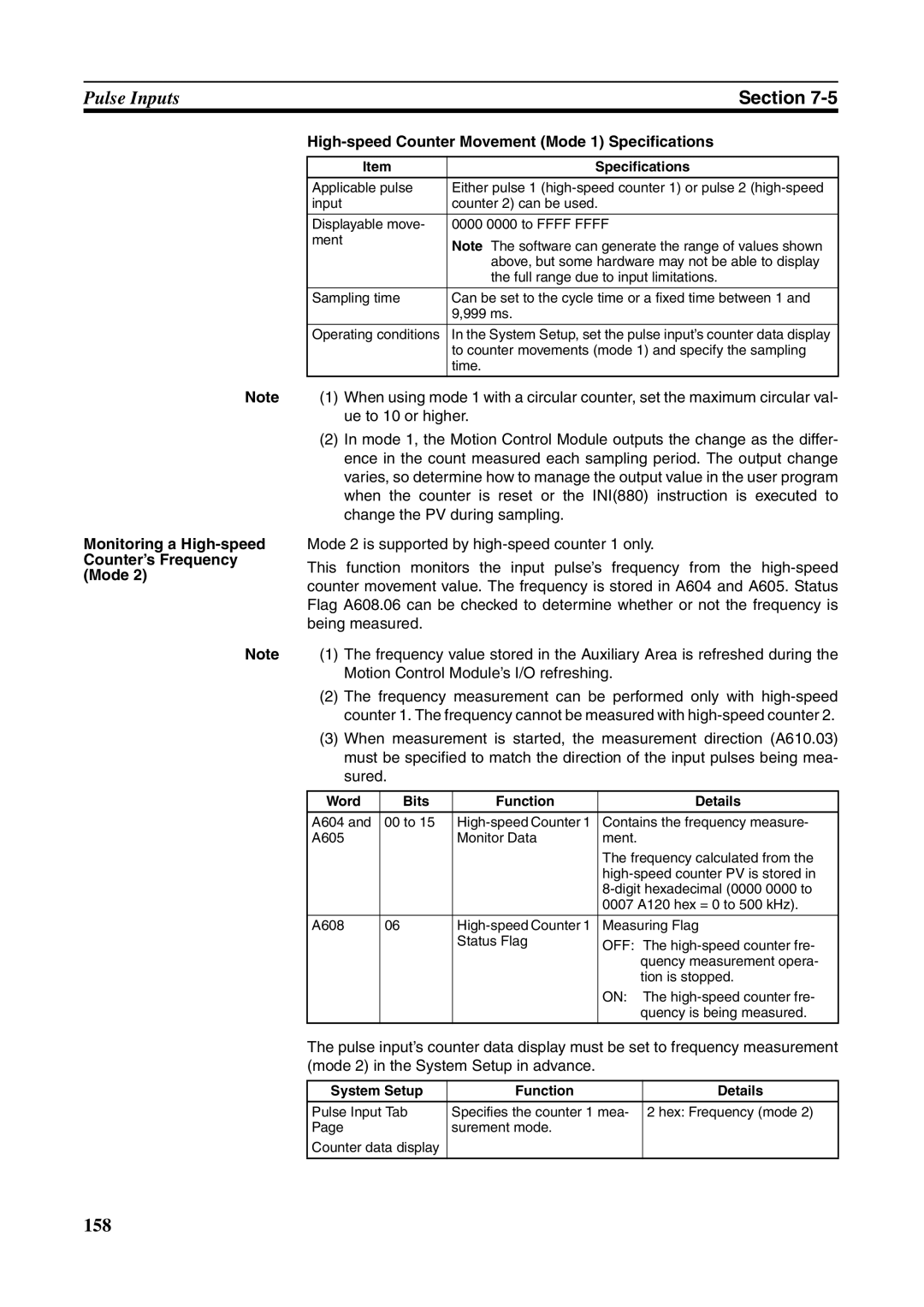 Omron FQM1-MMA21, FQM1-CM001, FQM1-MMP21 operation manual Specifications, System Setup Function Details 