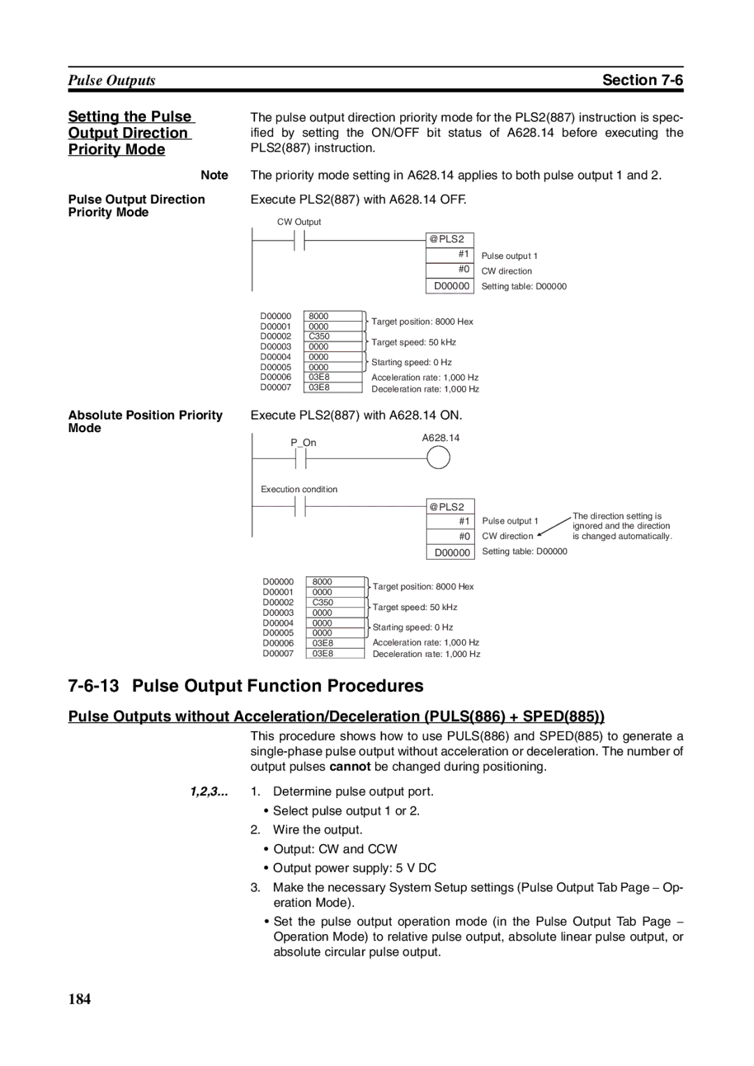 Omron FQM1-CM001, FQM1-MMA21, FQM1-MMP21 Pulse Output Function Procedures, Setting the Pulse Output Direction Priority Mode 