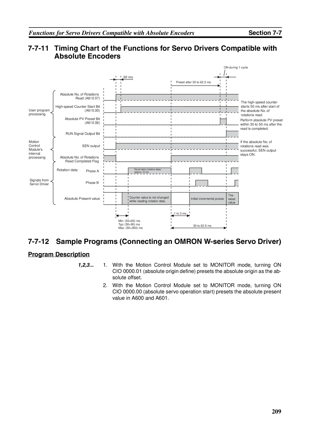 Omron FQM1-MMA21, FQM1-CM001, FQM1-MMP21 Sample Programs Connecting an Omron W-series Servo Driver, Program Description 