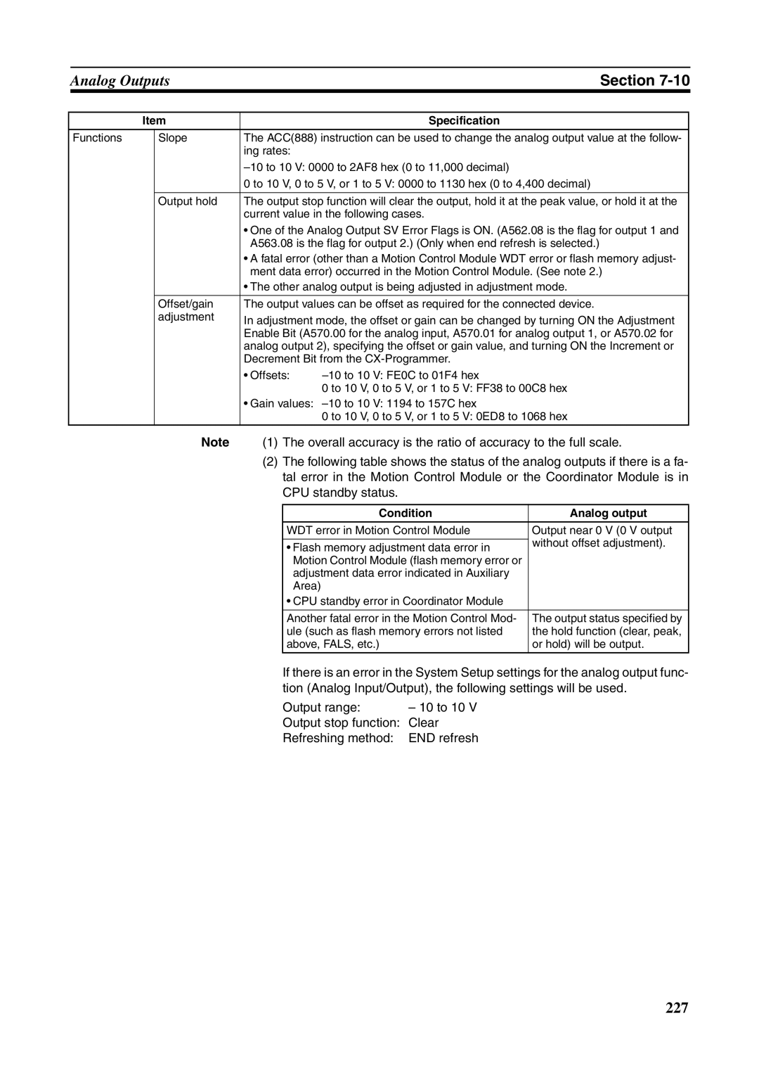 Omron FQM1-MMA21 Overall accuracy is the ratio of accuracy to the full scale, CPU standby status, Condition Analog output 