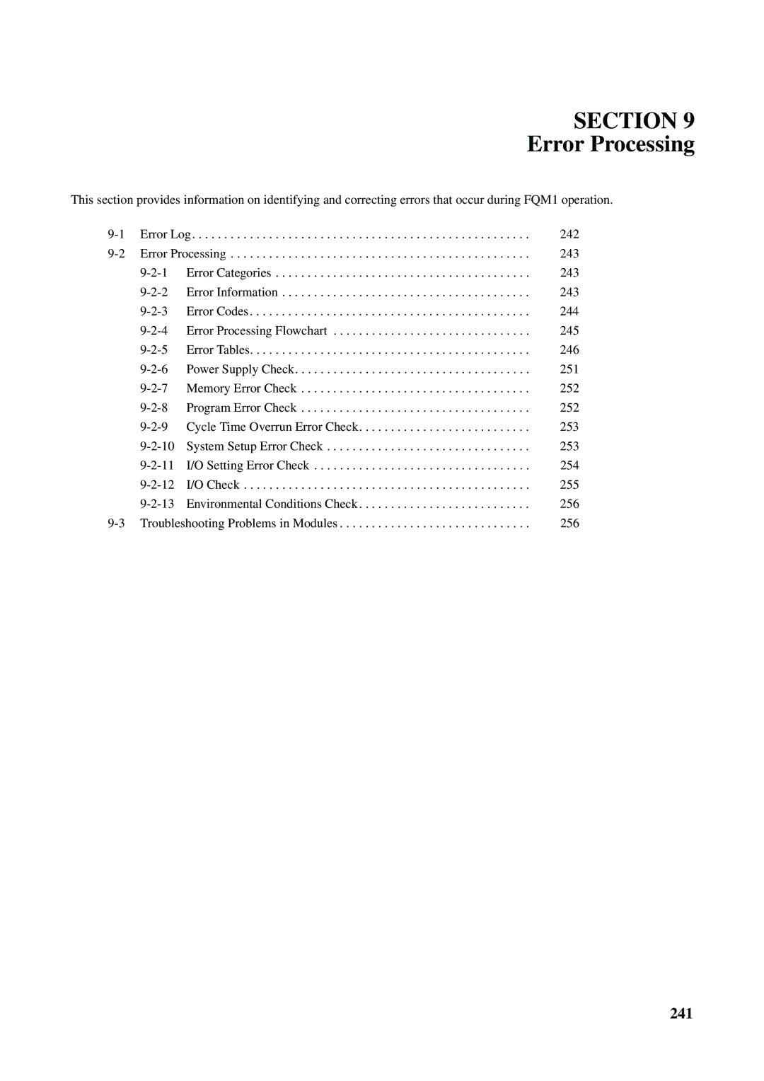 Omron FQM1-CM001, FQM1-MMA21, FQM1-MMP21 operation manual Error Processing 