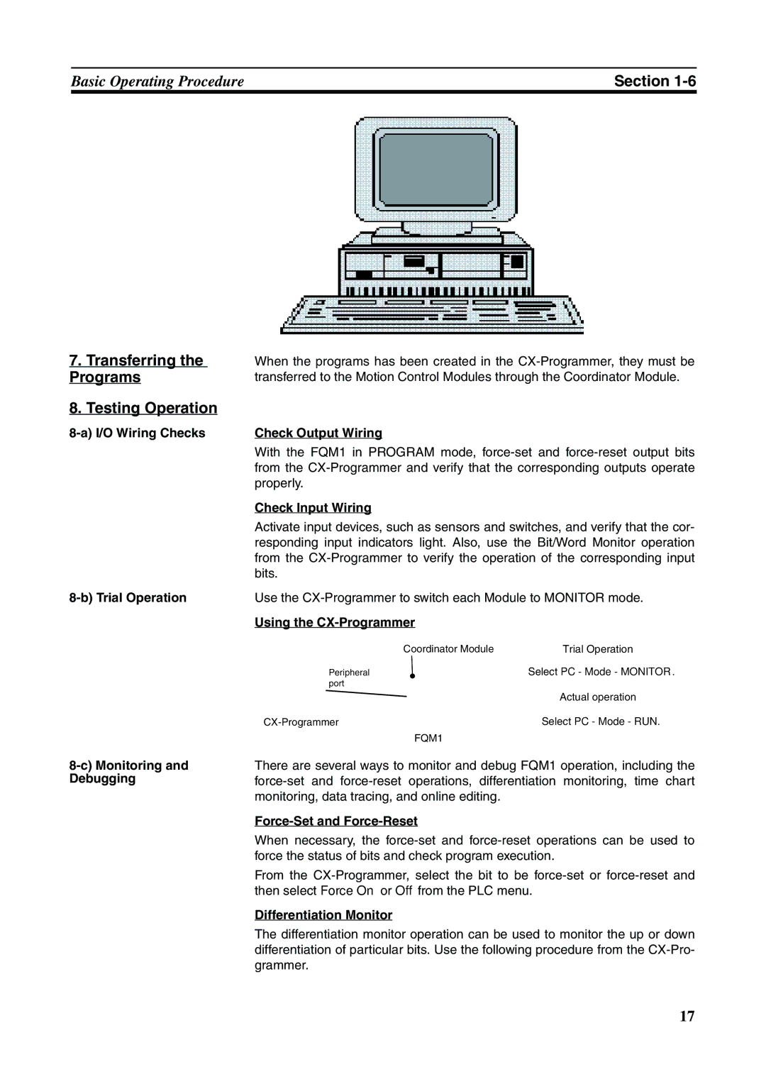 Omron FQM1-MMA21, FQM1-CM001, FQM1-MMP21 operation manual Transferring the Programs Testing Operation 