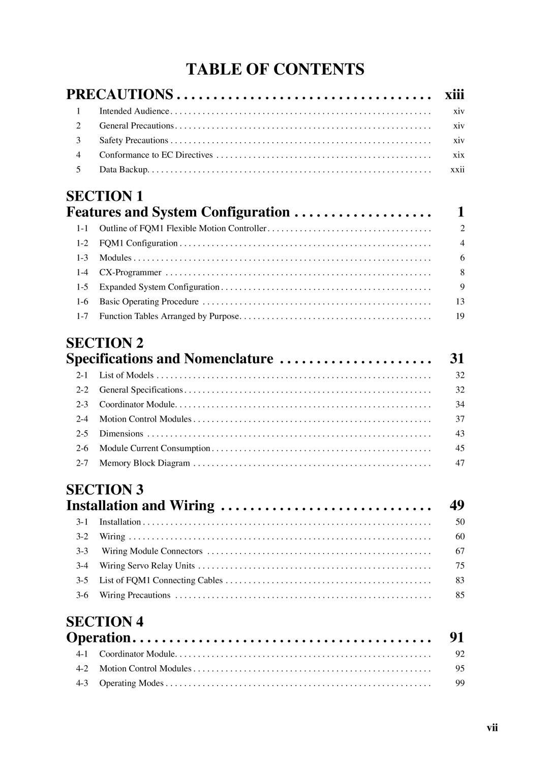 Omron FQM1-CM001, FQM1-MMA21, FQM1-MMP21 operation manual Table of Contents 