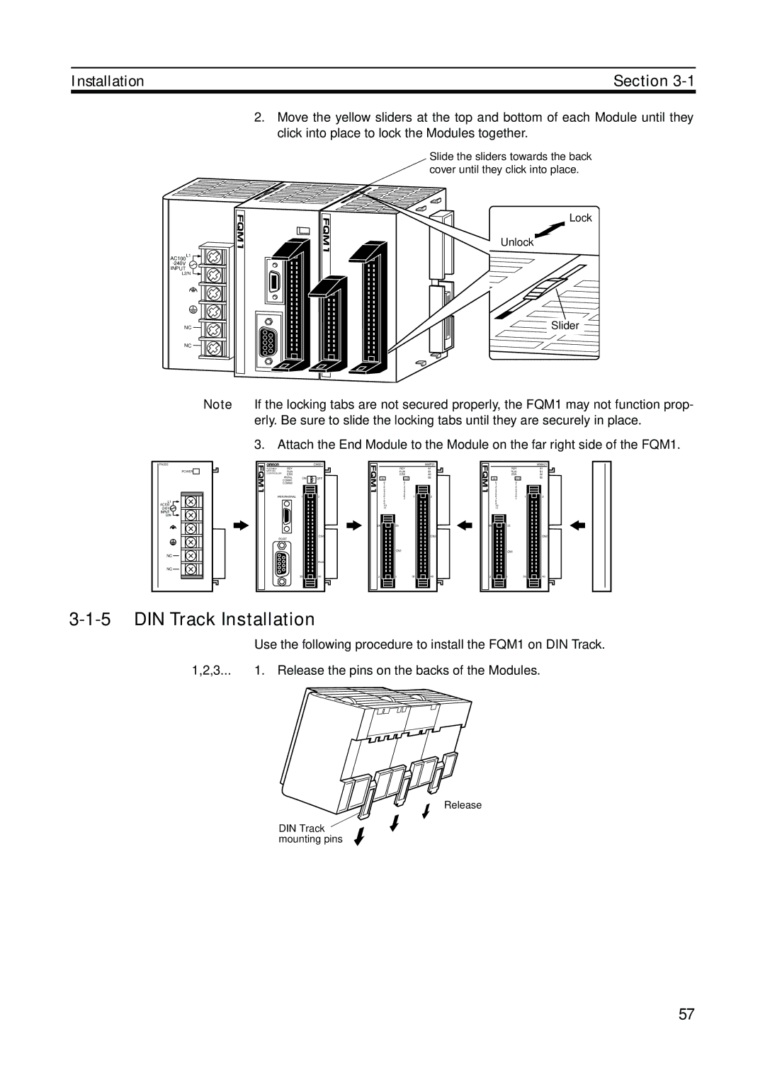 Omron FQM1-MMP21, FQM1-CM001, FQM1-MMA21 operation manual DIN Track Installation 