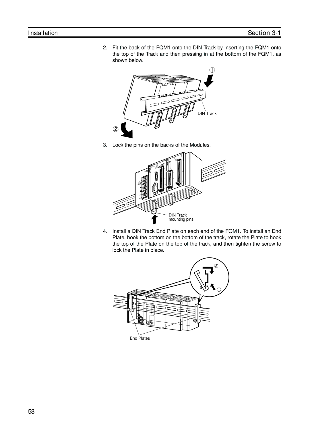 Omron FQM1-CM001, FQM1-MMA21, FQM1-MMP21 operation manual Lock the pins on the backs of the Modules 