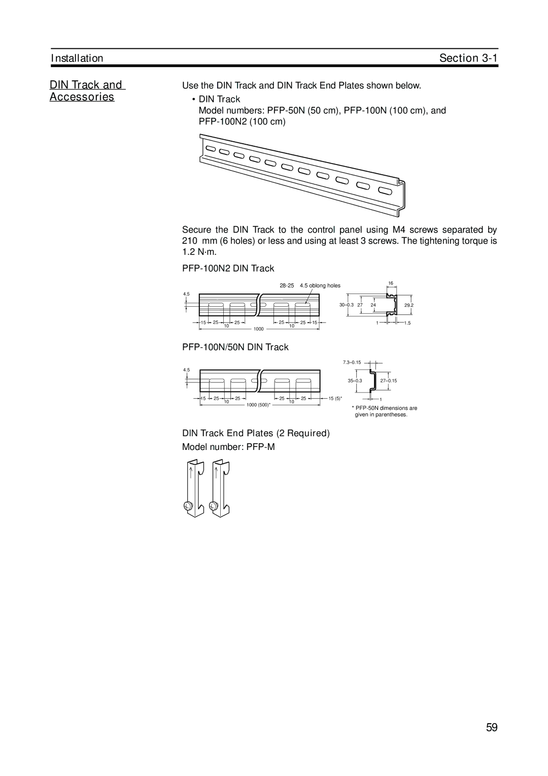 Omron FQM1-MMA21 DIN Track and Accessories, PFP-100N2 DIN Track, PFP-100N/50N DIN Track, DIN Track End Plates 2 Required 