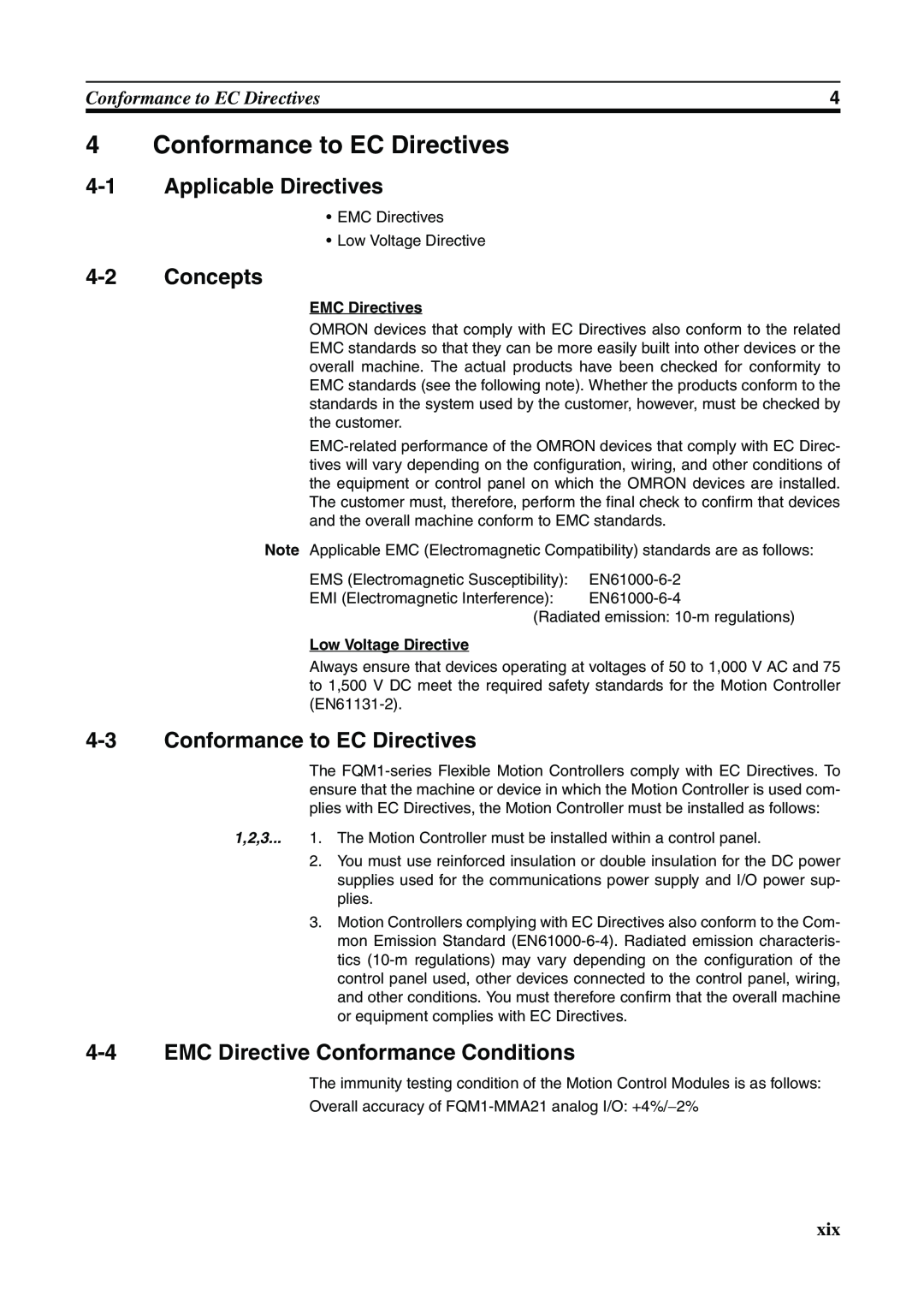 Omron FQM1-CM001 Conformance to EC Directives, EMC Directive Conformance Conditions, EMC Directives, Low Voltage Directive 